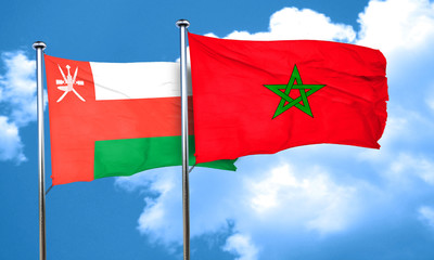 Oman flag with Morocco flag, 3D rendering