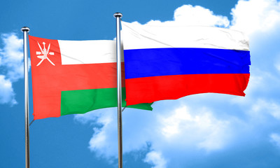 Oman flag with Russia flag, 3D rendering