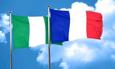 Nigeria flag with France flag, 3D rendering