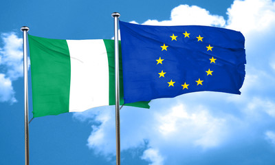 Nigeria flag with european union flag, 3D rendering