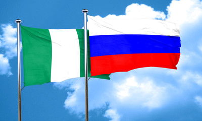 Nigeria flag with Russia flag, 3D rendering