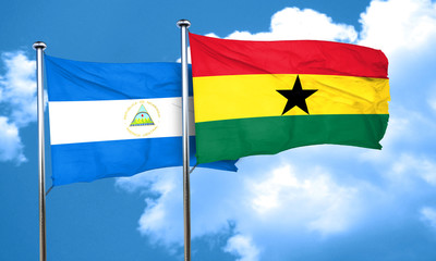 nicaragua flag with Ghana flag, 3D rendering