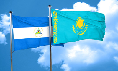 nicaragua flag with Kazakhstan flag, 3D rendering