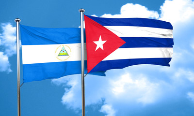 nicaragua flag with cuba flag, 3D rendering