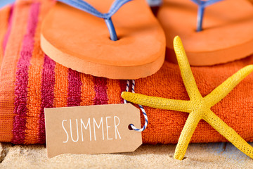 summer stuff and word summer in a brown label