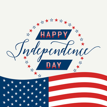 Happy Independence Day United states. July 4th. Fourth. Patriotic celebration background with american flag, stars and lettering