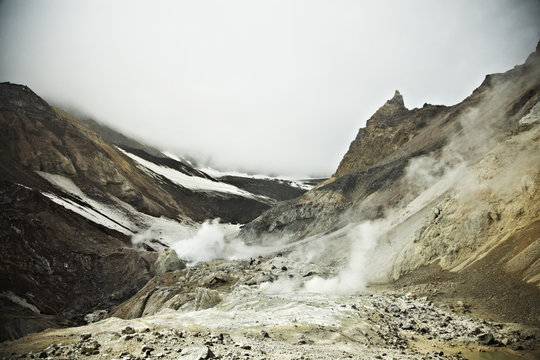 Fumaroles on Mutnovsky Volcano, Kamchatka, Petropavlovsk Kamchatsky, Russia