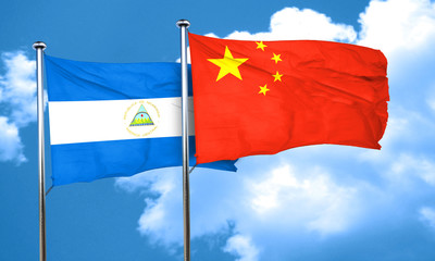 nicaragua flag with China flag, 3D rendering