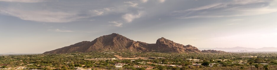 Phoenix,Az, Camelback Mountain, Wide extra detailed banner style landscape image 