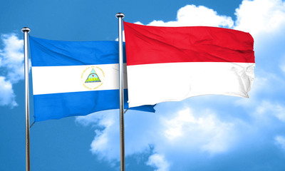 nicaragua flag with Indonesia flag, 3D rendering