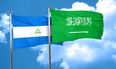 nicaragua flag with Saudi Arabia flag, 3D rendering