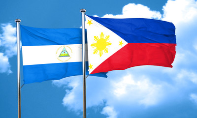 nicaragua flag with Philippines flag, 3D rendering