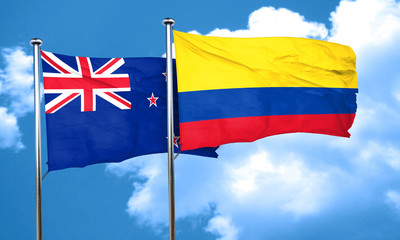 New zealand flag with Colombia flag, 3D rendering