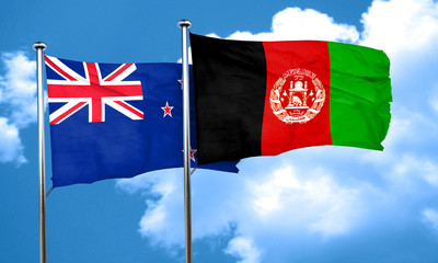 New zealand flag with afghanistan flag, 3D rendering