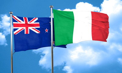 New zealand flag with Italy flag, 3D rendering