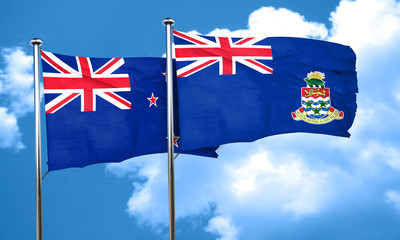 New zealand flag with Cayman islands flag, 3D rendering