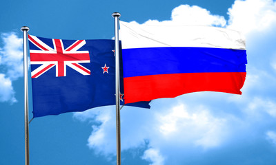 New zealand flag with Russia flag, 3D rendering