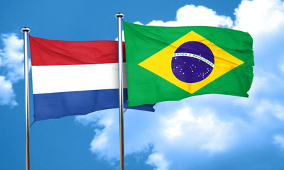 Netherlands flag with Brazil flag, 3D rendering