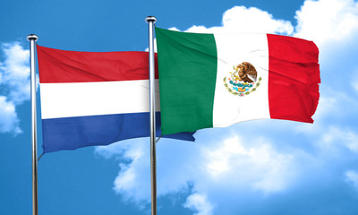 Netherlands flag with Mexico flag, 3D rendering