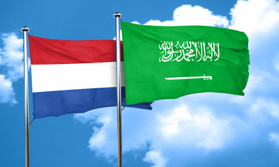 Netherlands flag with Saudi Arabia flag, 3D rendering