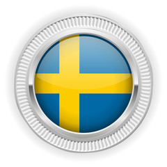 Runder Button mit schwedische Flagge und silber Rand