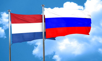 Netherlands flag with Russia flag, 3D rendering