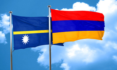 Nauru flag with Armenia flag, 3D rendering