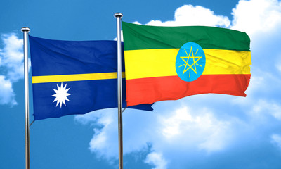 Nauru flag with Ethiopia flag, 3D rendering