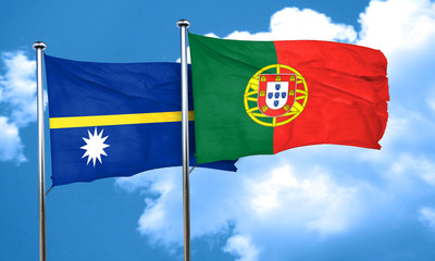 Nauru flag with Portugal flag, 3D rendering
