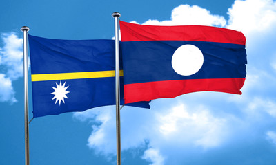 Nauru flag with Laos flag, 3D rendering