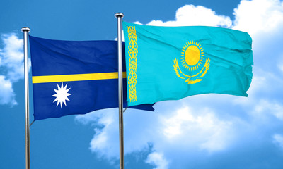 Nauru flag with Kazakhstan flag, 3D rendering