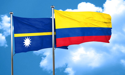 Nauru flag with Colombia flag, 3D rendering