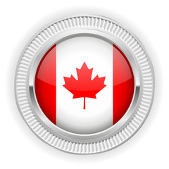 Runder Button mit kanadische Flagge und silber Rand