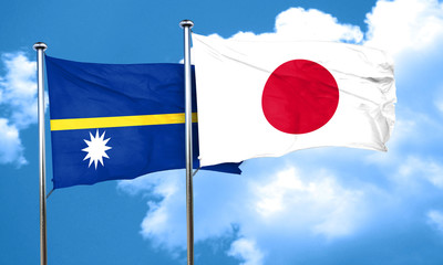 Nauru flag with Japan flag, 3D rendering