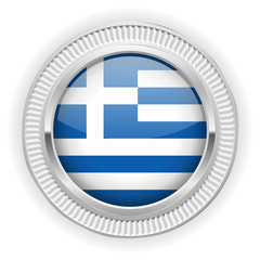 Runder Button mit griechische Flagge und silber Rand