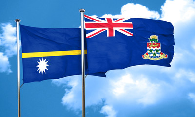 Nauru flag with Cayman islands flag, 3D rendering