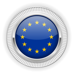 Runder Button mit europäische Flagge und silber Rand