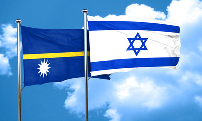 Nauru flag with Israel flag, 3D rendering