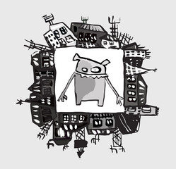 Funny animal walks through the city