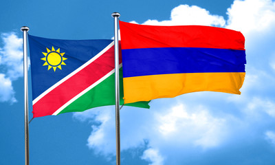 Namibia flag with Armenia flag, 3D rendering