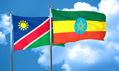 Namibia flag with Ethiopia flag, 3D rendering
