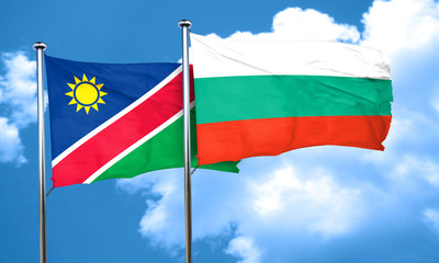 Namibia flag with Bulgaria flag, 3D rendering