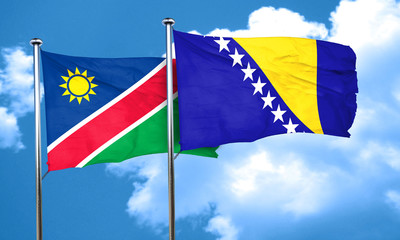 Namibia flag with Bosnia and Herzegovina flag, 3D rendering