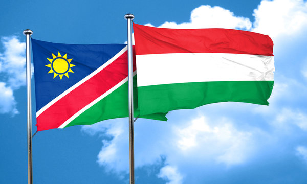 Namibia flag with Hungary flag, 3D rendering