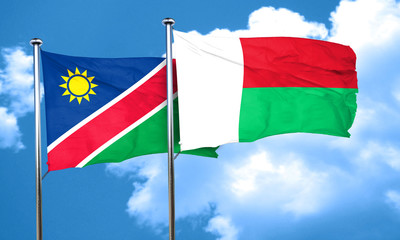 Namibia flag with Madagascar flag, 3D rendering