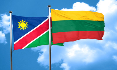 Namibia flag with Lithuania flag, 3D rendering