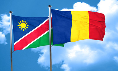 Namibia flag with Romania flag, 3D rendering
