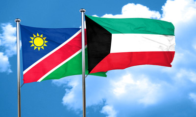 Namibia flag with Kuwait flag, 3D rendering