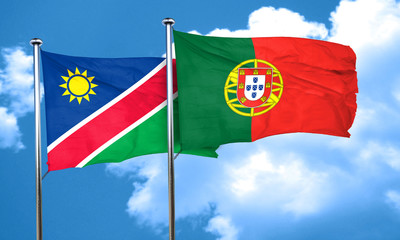 Namibia flag with Portugal flag, 3D rendering