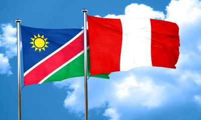 Namibia flag with Peru flag, 3D rendering